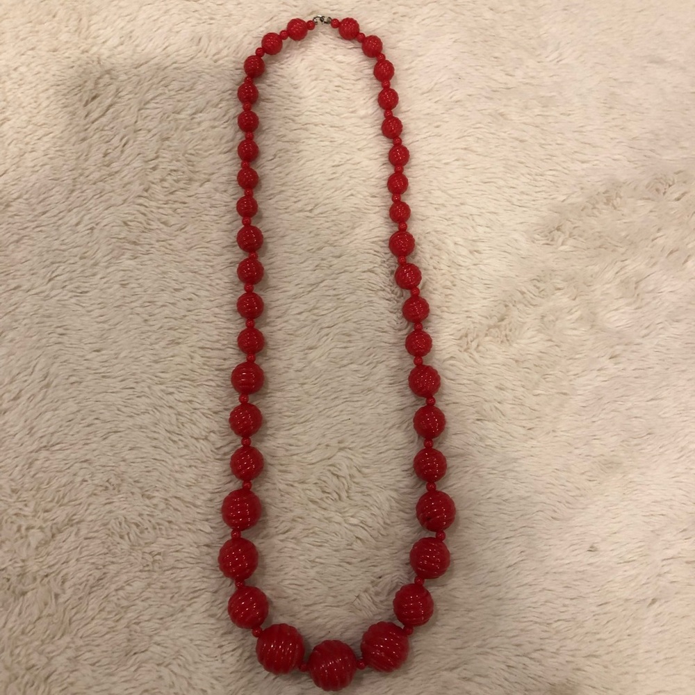 Vintage bead necklace, red